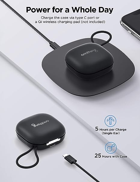 omthing True Wireless Earbuds, TWS Bluetooth 5.0 Headphones Stereo Sound Earphones, 4 ENC Mic, 25H Playtime Wireless Earbuds Sweatproof Sports Earphone, Suitable for Exercise/Driving/Home Office omthing True Wireless Earbuds, TWS Bluetooth 5.0 Headphones Stereo Sound Earphones, 4 ENC Mic, 25H Playtime Wireless Earbuds Sweatproof Sports Earphone, Suitable for Exercise/Driving/Home Office